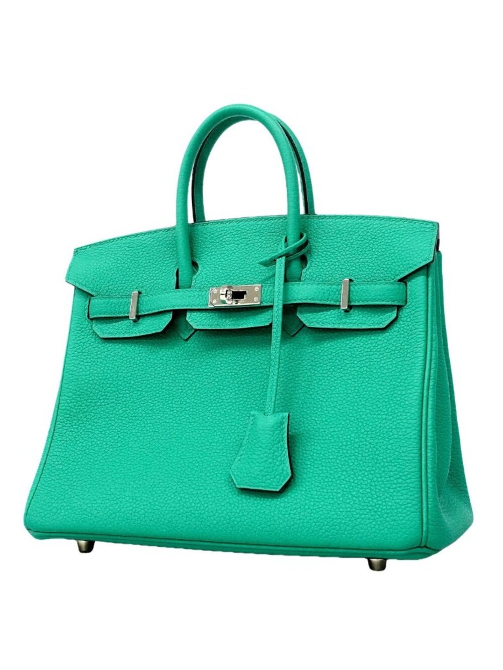 Hermes Handbag Birkin 25 Togo Vert Verone Silver